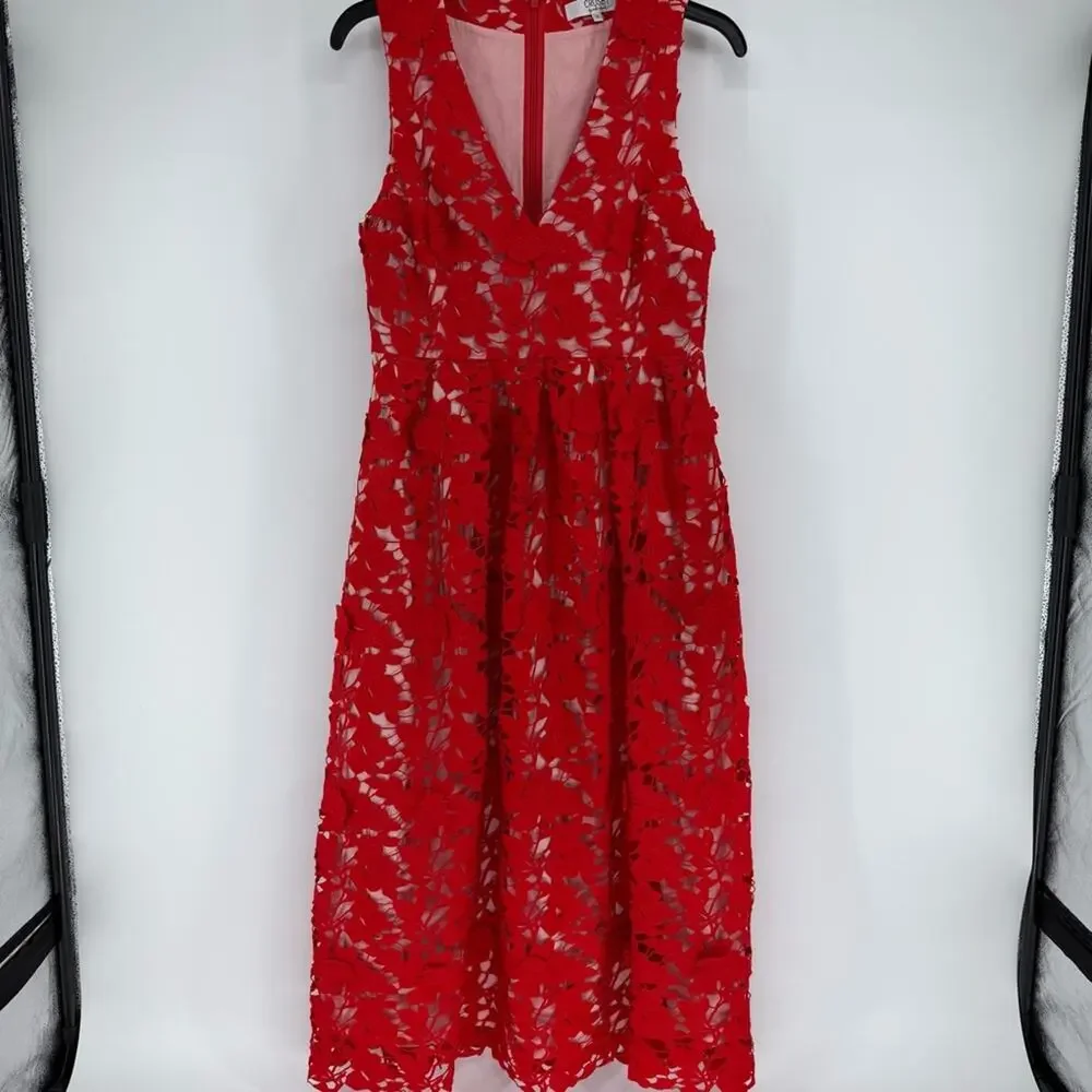 CROSBY by Mollie Burch Red Floral Midi Dress Pockets Womens Size 4 - Picture 1 of 8
